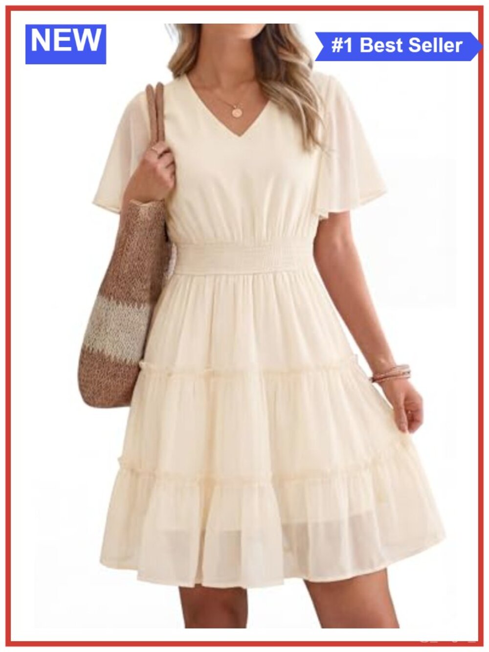 Womens A-Line Knee Length V Neck Short Sleeve Casual Summer Dress